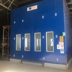 Blue industrial spray booth