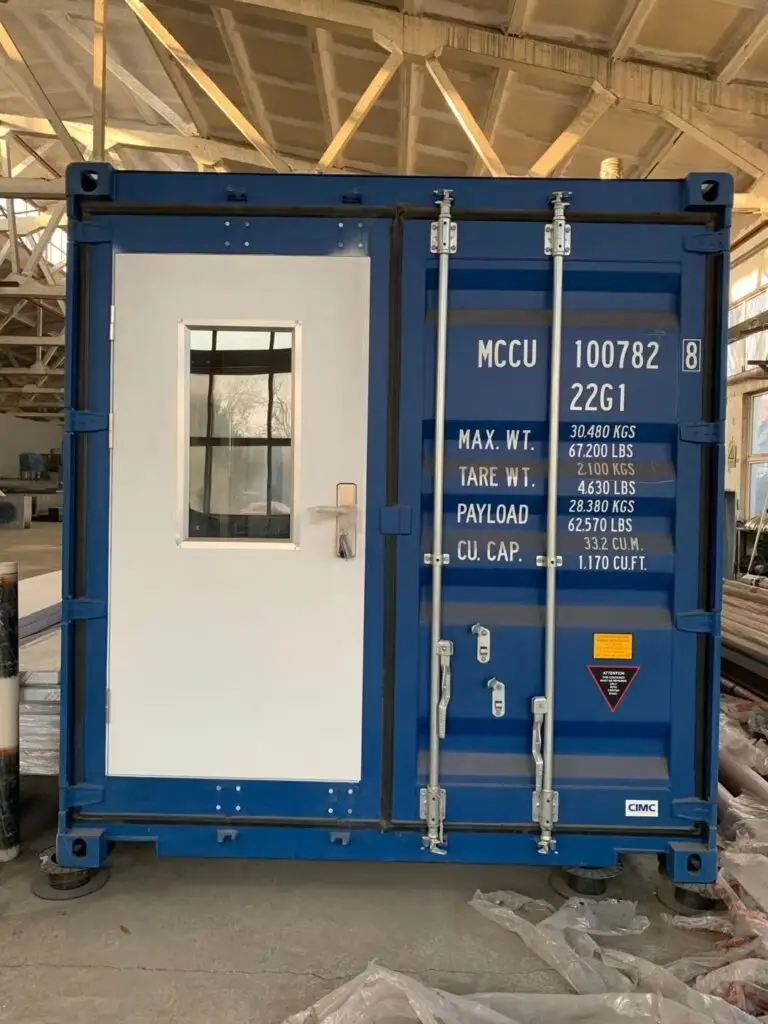Container paint booth with service door