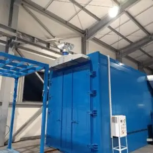 Powder coating booth with control cabinet