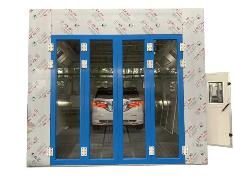 Spray booth with aluminium folding main doors